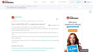 
                            10. Is it still possible to e-file 2017, 2016, or - TurboTax® Support