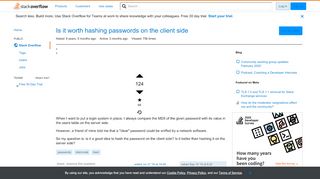 
                            8. Is it worth hashing passwords on the client side - Stack Overflow