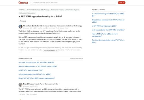 
                            12. Is MIT WPU a good university for a BBA? - Quora