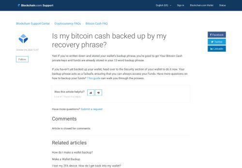 
                            4. Is my bitcoin cash backed up by my recovery phrase? – Blockchain ...