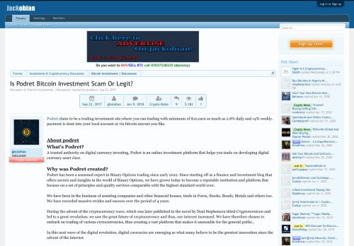 
                            11. Is Podret Bitcoin Investment Scam Or Legit? | Jackobian Forums