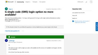 
                            4. Is single-code (SMS) login option no more available? - Microsoft ...