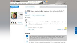 
                            5. Is SQL logon password encrypted during transmission? - MSDN ...