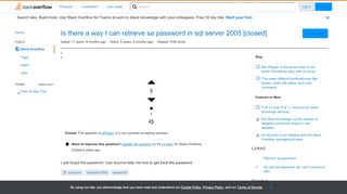 
                            5. Is there a way I can retrieve sa password in sql server 2005 ...