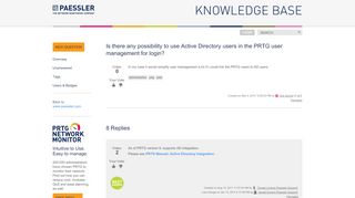 
                            3. Is there any possibility to use Active Directory users in the PRTG user ...