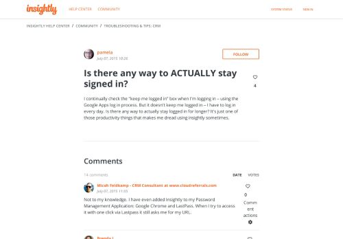 
                            13. Is there any way to ACTUALLY stay signed in? – Insightly Help Center