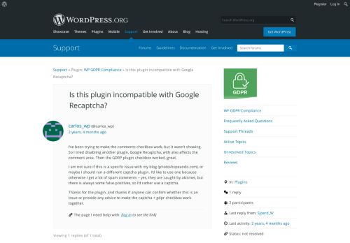 
                            4. Is this plugin incompatible with Google Recaptcha? | WordPress.org