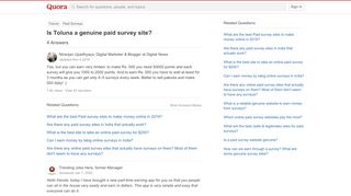 
                            11. Is Toluna a genuine paid survey site? - Quora