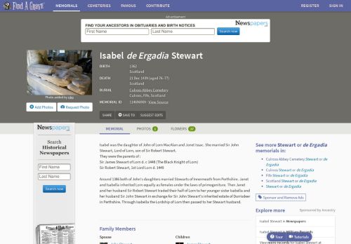 
                            7. Isabel de Ergadia Stewart (1362-1439) - Find A Grave Memorial