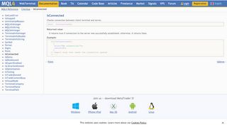 
                            6. IsConnected - Checkup - MQL4 Reference
