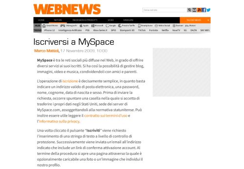 
                            6. Iscriversi a MySpace | Webnews