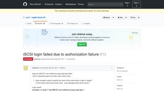 
                            1. iSCSI login failed due to authorization failure · Issue #13 · ceph/ceph ...