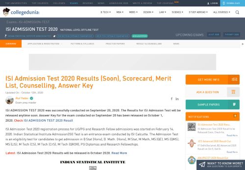 
                            12. ISI Admission Test 2019 Application Form, Eligibility, Exam Pattern ...