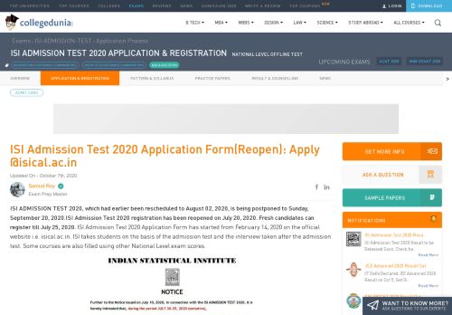 
                            10. ISI Admission Test 2019 Application Form: Eligibilty, How to Fill and ...