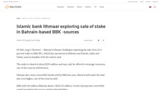 
                            11. Islamic bank Ithmaar exploring sale of stake in Bahrain-based BBK ...