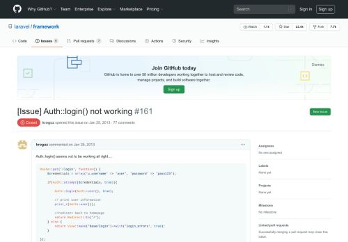 
                            4. [Issue] Auth::login() not working - GitHub