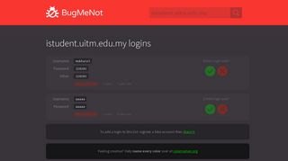 
                            7. istudent.uitm.edu.my passwords - BugMeNot