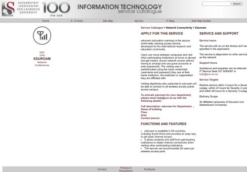 
                            11. IT Service Catalogue - Eduroam - Stellenbosch University