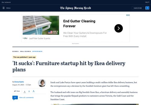 
                            13. 'It sucks': Furniture startup hit by Ikea delivery plans