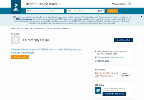 
                            11. IT University Online | Complaints | Better Business Bureau® Profile