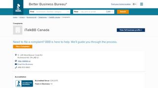 
                            8. iTalkBB Canada | Complaints | Better Business Bureau® Profile