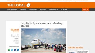 
                            9. Italy fights Ryanair over new cabin bag charges - The Local
