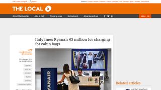 
                            8. Italy fines Ryanair €3 million for charging for cabin bags - The Local