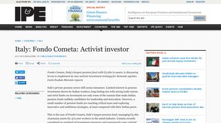 
                            10. Italy: Fondo Cometa: Activist investor | Magazine | IPE