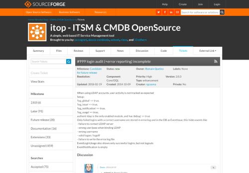 
                            7. itop - ITSM & CMDB OpenSource / Tickets / #999 login audit (+error ...
