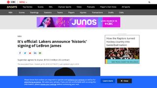 
                            13. It's official: Lakers announce 'historic' signing of LeBron James | CBC ...