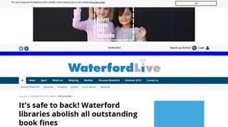 
                            12. It's safe to back! Waterford libraries abolish all outstanding book fines ...