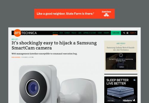 
                            12. It's shockingly easy to hijack a Samsung SmartCam camera | Ars ...