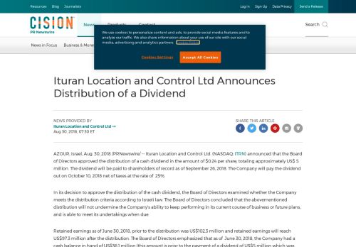
                            11. Ituran Location and Control Ltd Announces Distribution of a ...