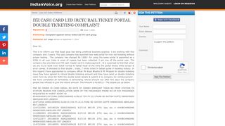
                            10. itz cash card ltd irctc rail ticket portal double ticketing complaint