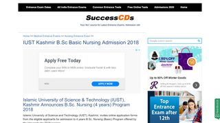 
                            9. IUST Kashmir B.Sc Basic Nursing Admission 2018 - Entrance Exam