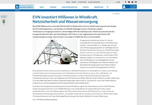 
                            13. IV-Niederösterreich - EVN investiert Millionen in Windkraft ...