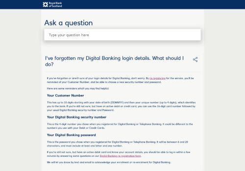 
                            8. I've forgotten my Digital Banking login details, what should I do ...