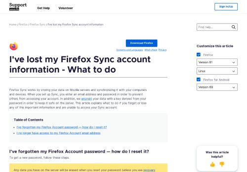 
                            12. I've lost my Firefox Sync account information - What to do | Mozilla ...