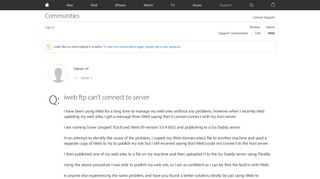 
                            10. iweb ftp can't connect to server - Apple Community - Apple Discussions