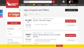 
                            10. Ixigo Coupons, Offers, Promo Code: Rs.1000 Cashback - CouponDunia