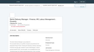 
                            12. J Sainsbury Plc hiring Senior Delivery Manager - Finance, HR, Labour ...