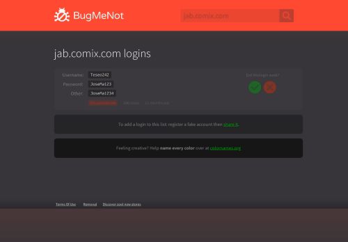 
                            2. jab.comix.com logins - BugMeNot