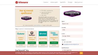 
                            12. JackpotCity - 100% och 50 000 kr i bonus - svensk licens - Vinnare.se