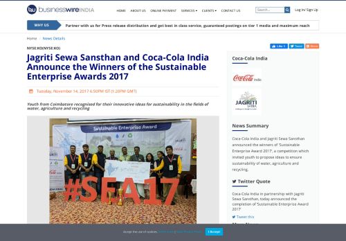 
                            13. Jagriti Sewa Sansthan and Coca-Cola India Announce the Winners of ...