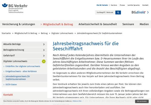 
                            9. Jahresbeitragsnachweis für die Seeschifffahrt — BG Verkehr