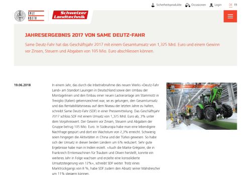 
                            10. Jahresergebnis 2017 von Same Deutz-Fahr | www.agrartechnik.ch