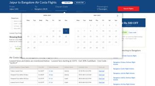 
                            11. Jaipur to Bangalore Air Costa Flights @Rs.3373 + Flat Rs.500 OFF