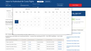 
                            9. Jaipur to Hyderabad Air Costa Flights @Rs.2572 + Flat Rs.500 OFF
