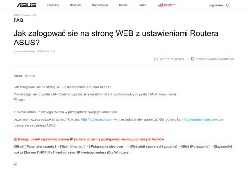 
                            2. Jak zalogować sie na stronę WEB z ustawieniami Routera ASUS ...