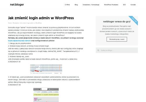 
                            8. Jak zmienić login admin w WordPress | NETbloger - blog o Content ...